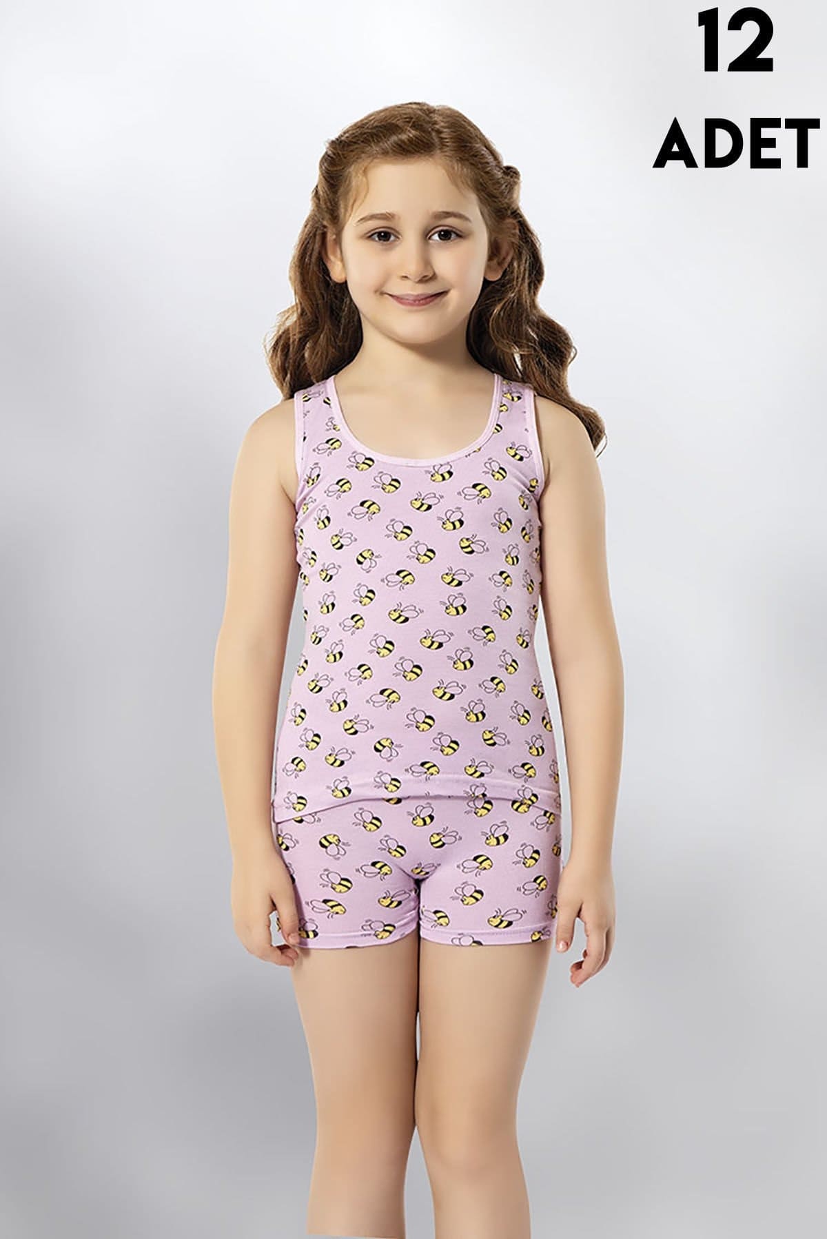 Kalın Askılı Mor Baskılı Kız Çocuk Atlet Kota 3412 - Asorti