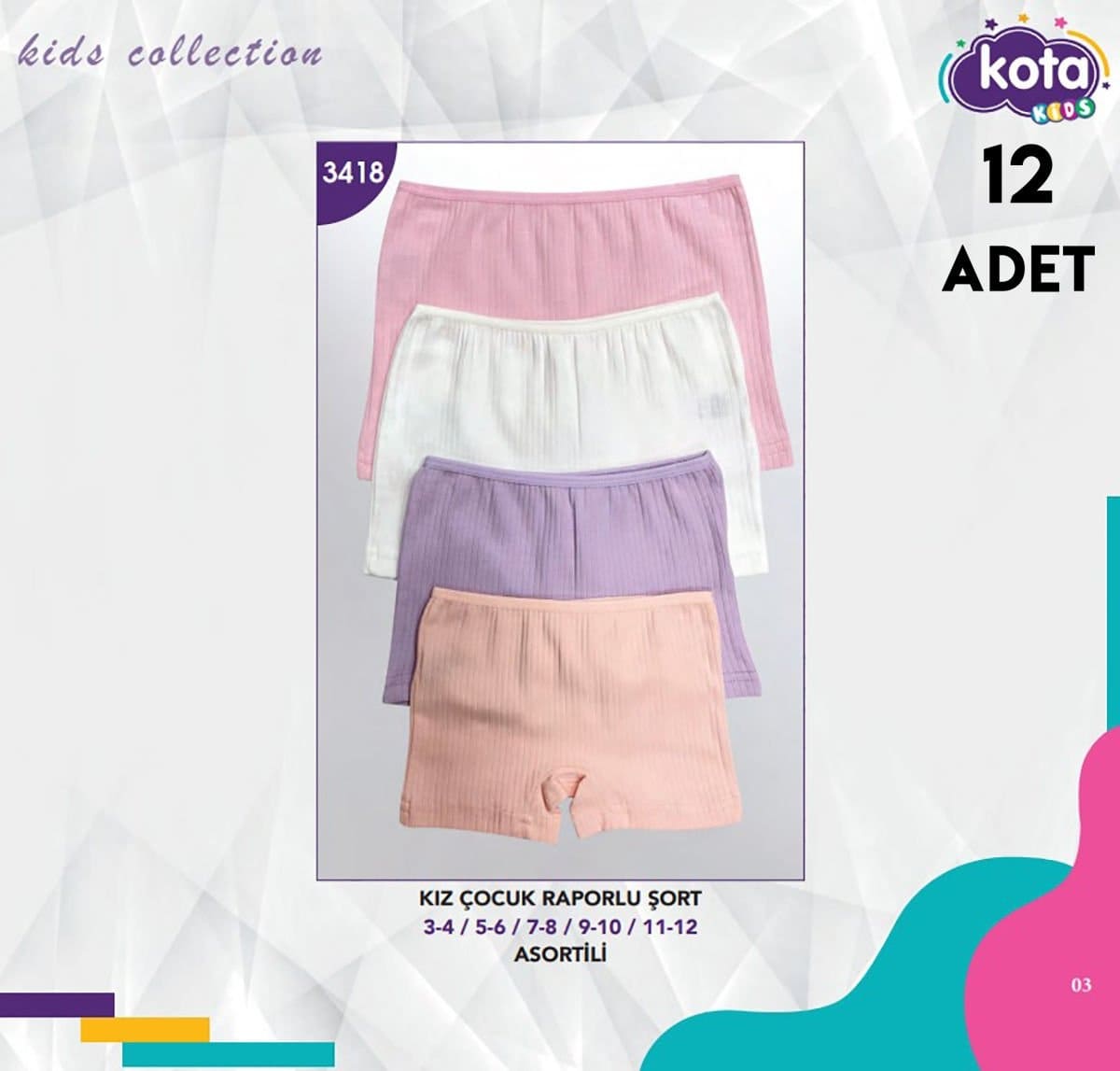 Pamuklu Geniş Askılı Ribana Boxer Kız Çocuk Kota 3418 - Asorti