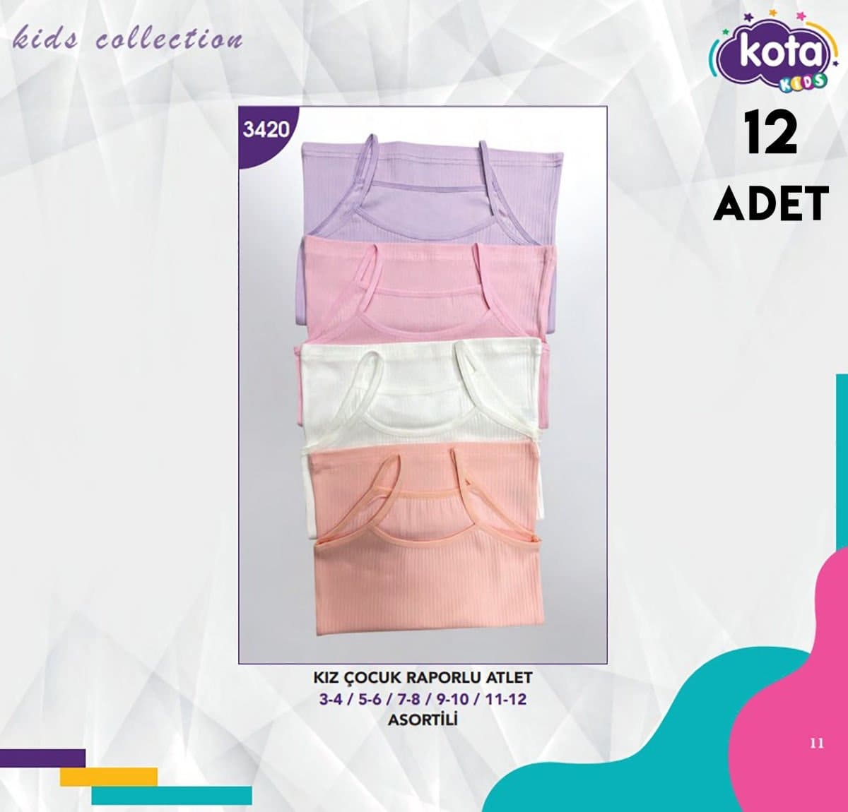 Pamuklu Nefes Alan Kız Çocuk Atlet Kota 3420 - Asorti