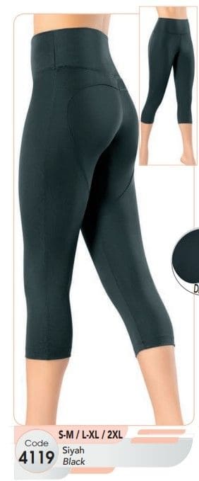 Yüksek Bel Esnek Kapri Tayt Somon Kota 4119 - Siyah
