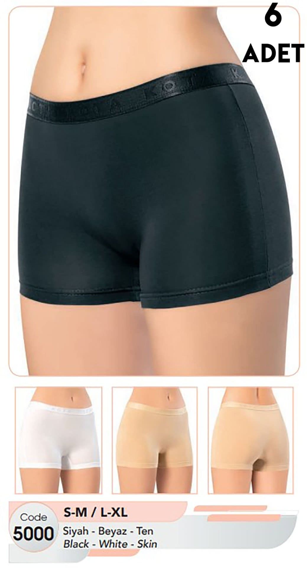 Likralı Yüksek Bel Kadın Boxer Kota 5000 - Siyah