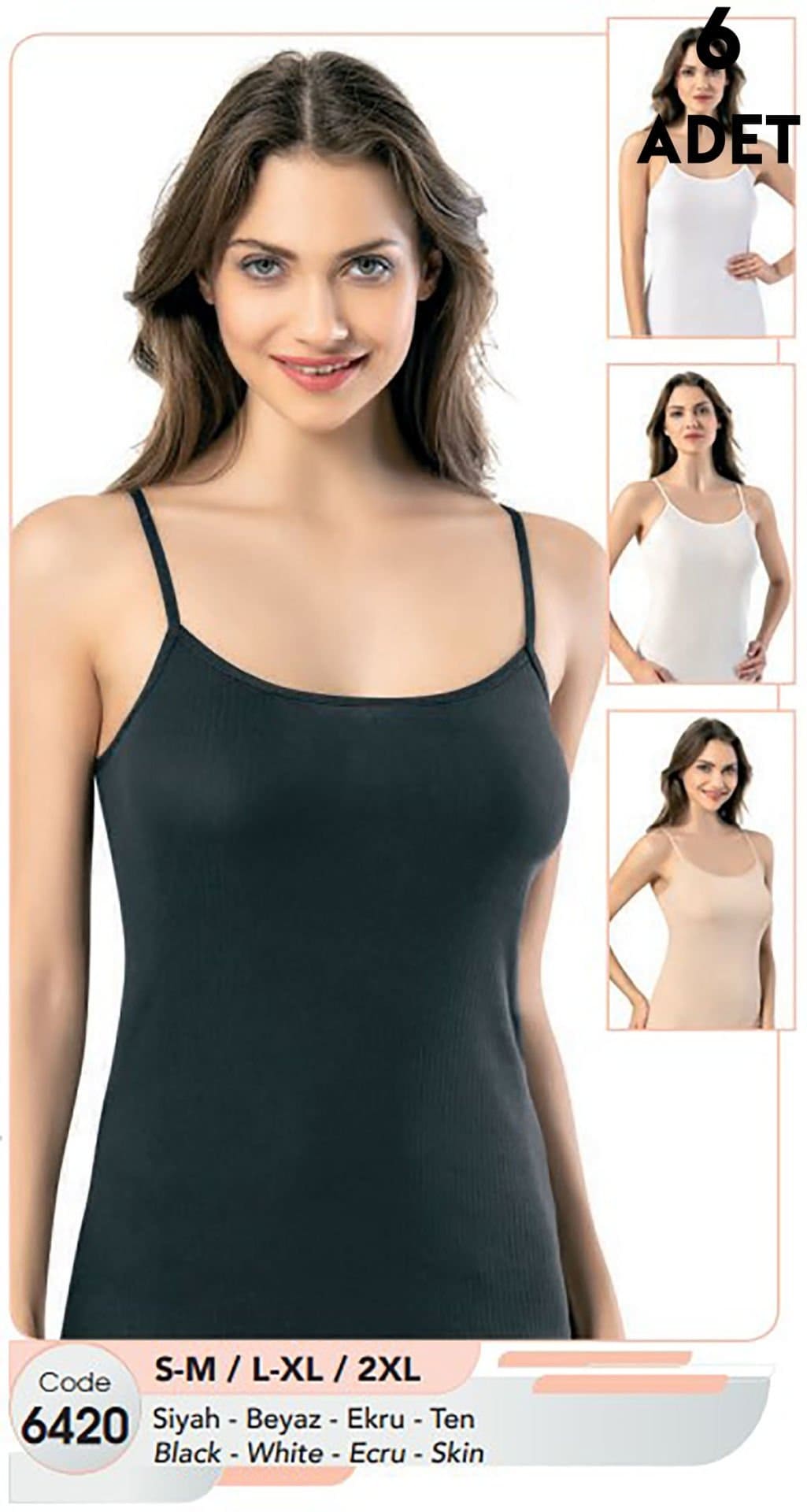 Pamuklu Ribana İnce Askılı Atlet Kota 6420 - Siyah