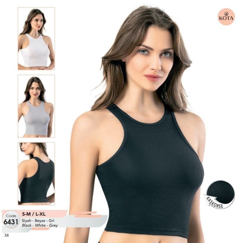 Geniş Askılı Nefes Alabilir Kadın Crop Atlet Kota 6431 - Siyah