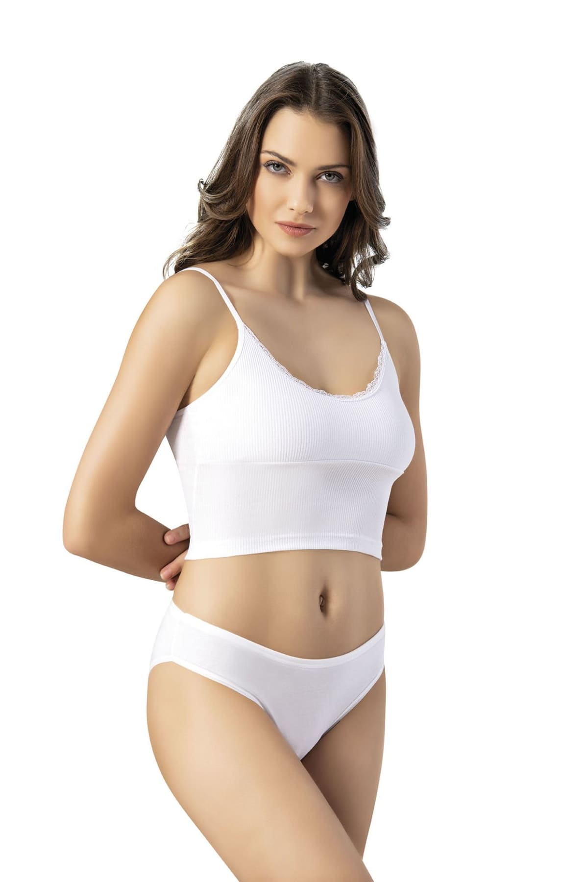 Pamuklu Dantelli Pedli Crop Atlet Kota 6436 - Beyaz