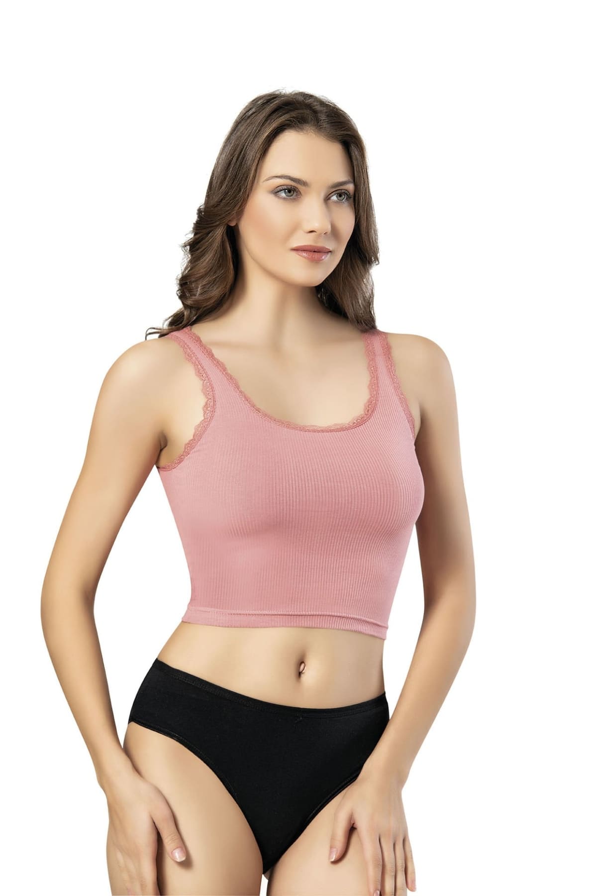 Kota Geniş Askılı Pamuklu Dantelli Crop Kadın Atlet Kota 6438 - Görsel 2