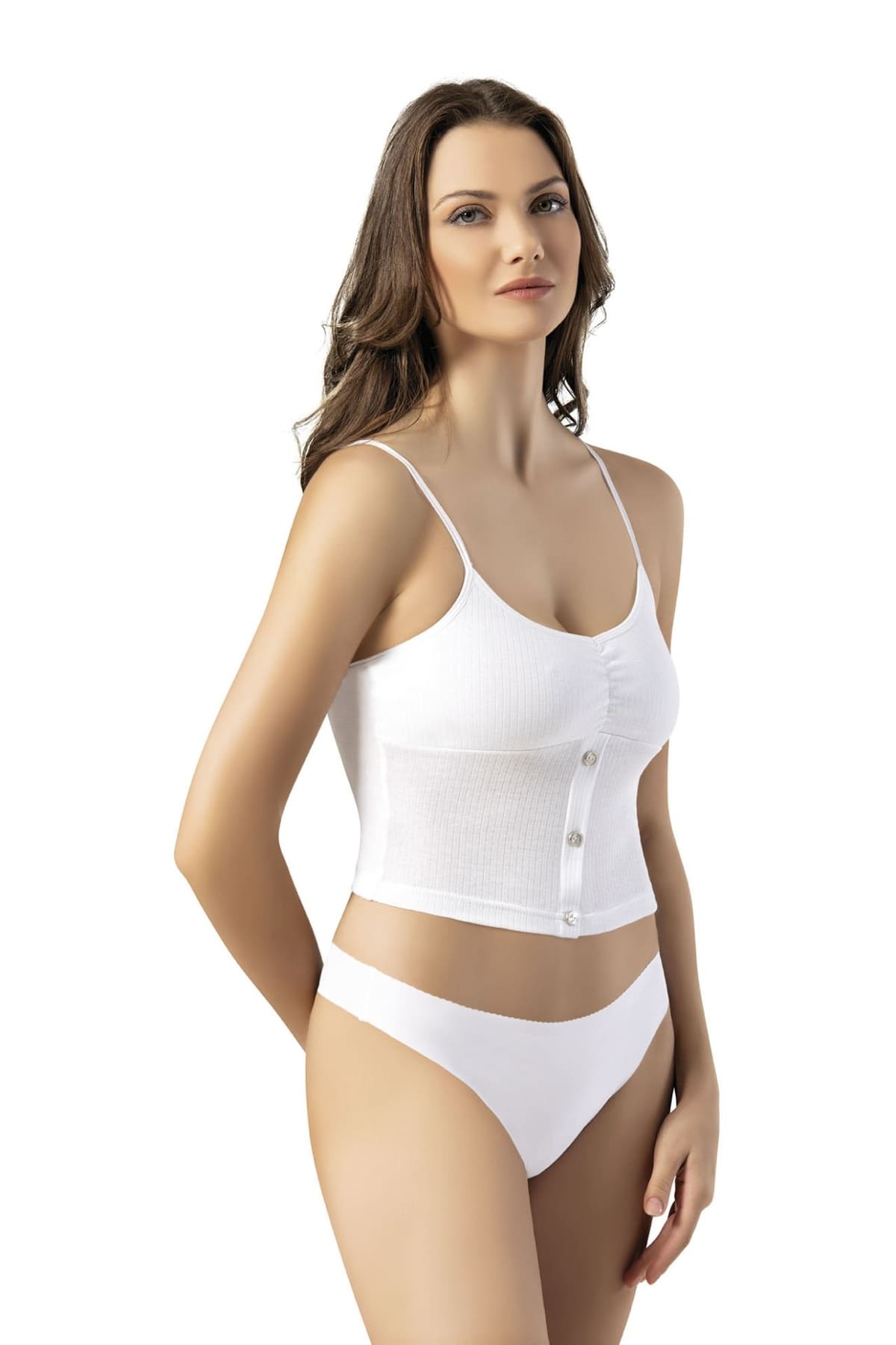 Pamuklu Nefes Alan İp Askılı Kadın Atlet Kota 6441 - Beyaz