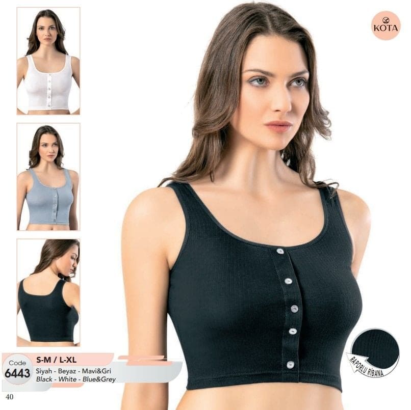 Geniş Askılı Crop Pamuklu Kadın Atlet Kota 6443 - Siyah