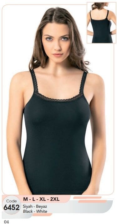 Geniş Yaka Askılı Kadın Atlet Pamuklu Kota 6452 - Siyah