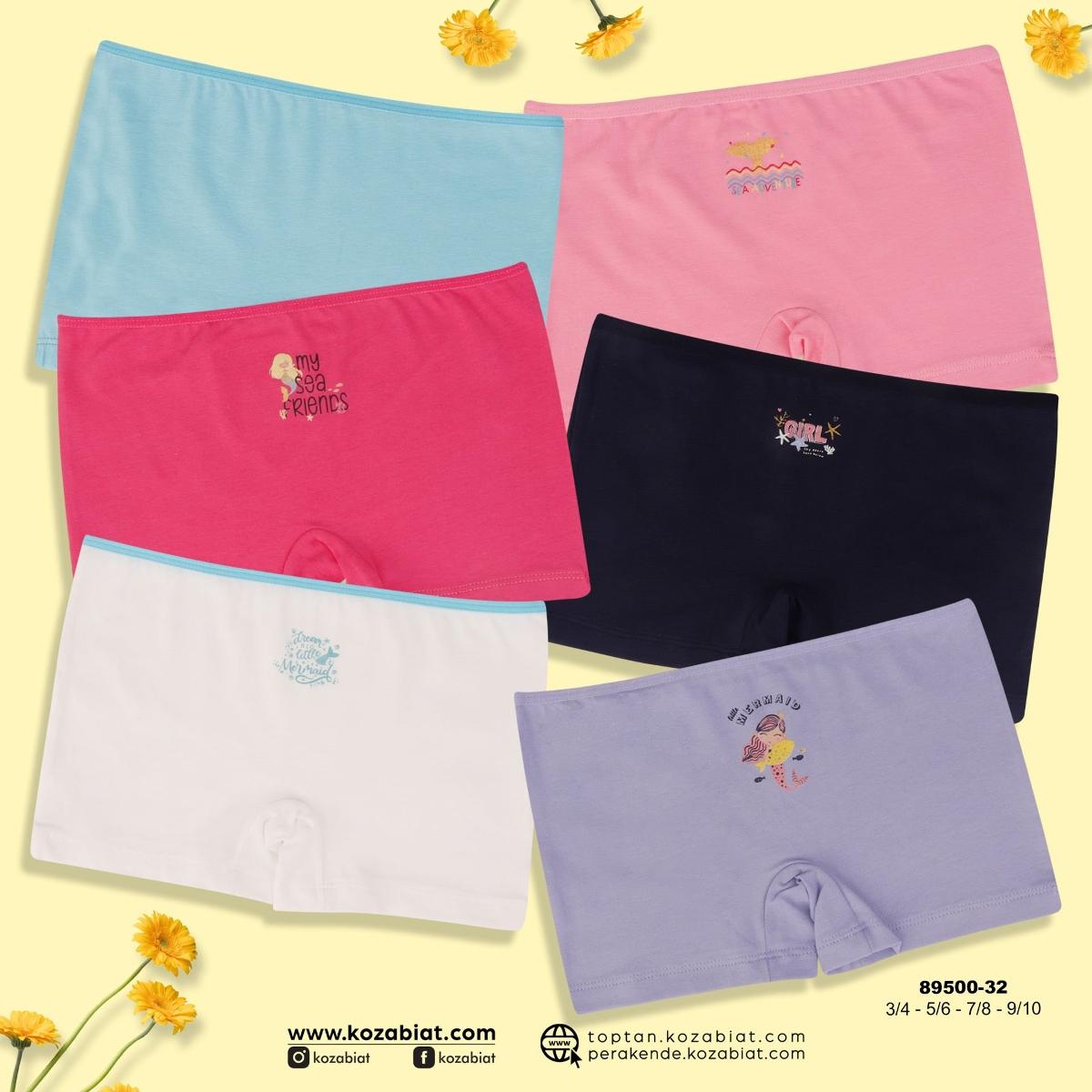 Kız Çocuk Pamuk Boxer Külot 6 Adet Koza Biat KZ89500-32 - Asorti