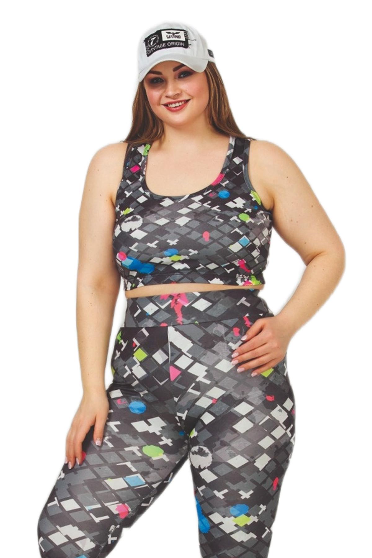 Desenli Dört Yönlü Esnek Tayt Büstiyer Spor Takım Lady 1504 - Görsel