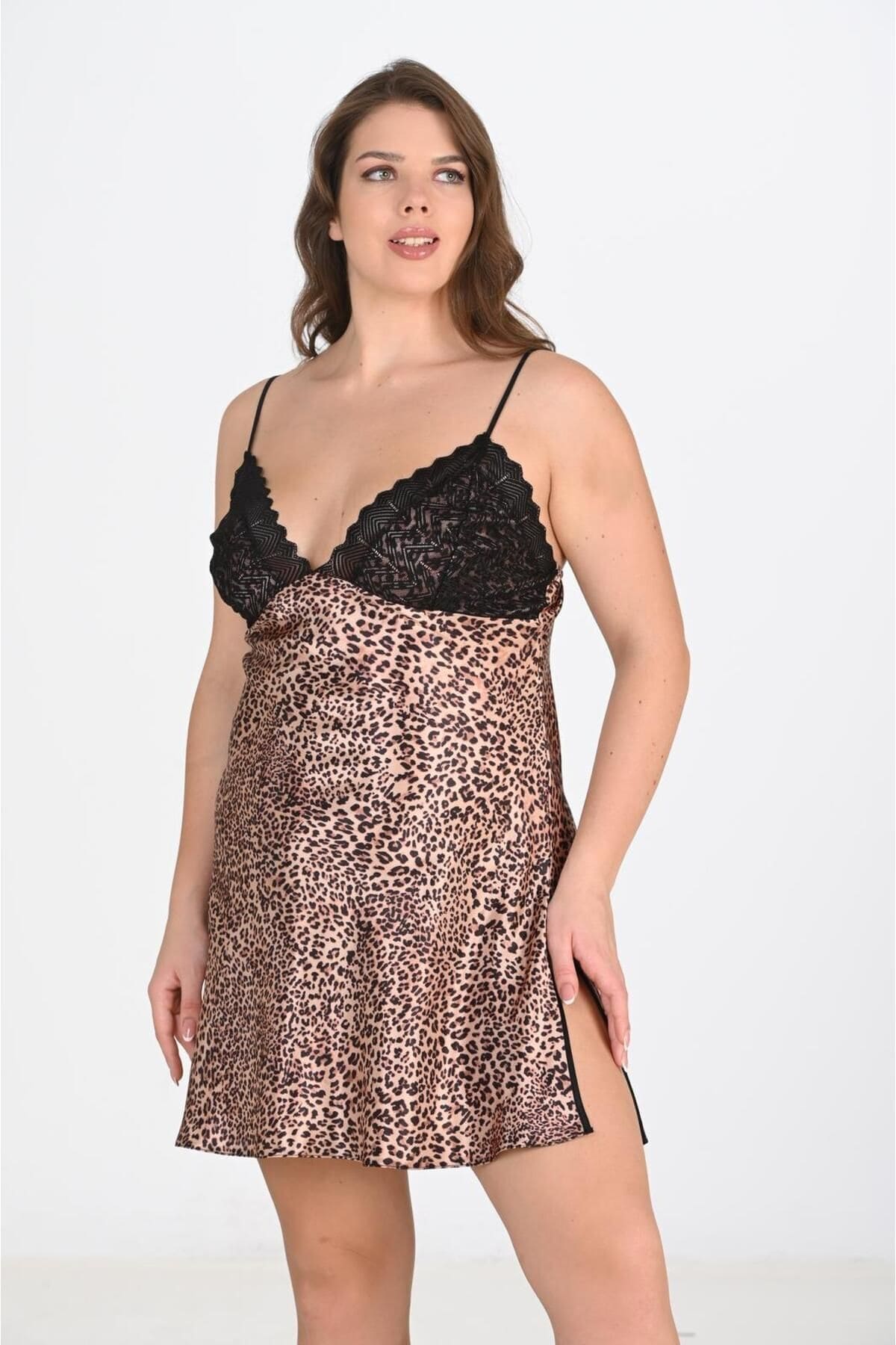 Leopar Desenli Bigsize Gecelik Sabahlık Takım Ahu 6203 - Leopar