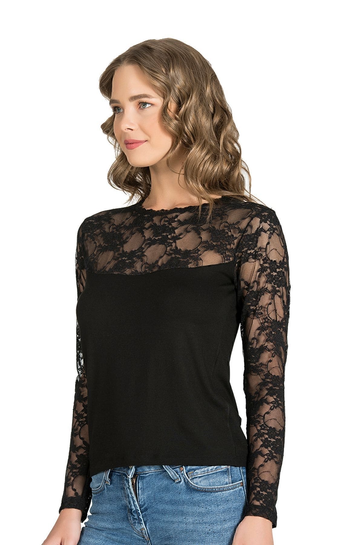 Uzun Kollu Esnek Viskon Kadın Bluz Özkan 7428 - Siyah