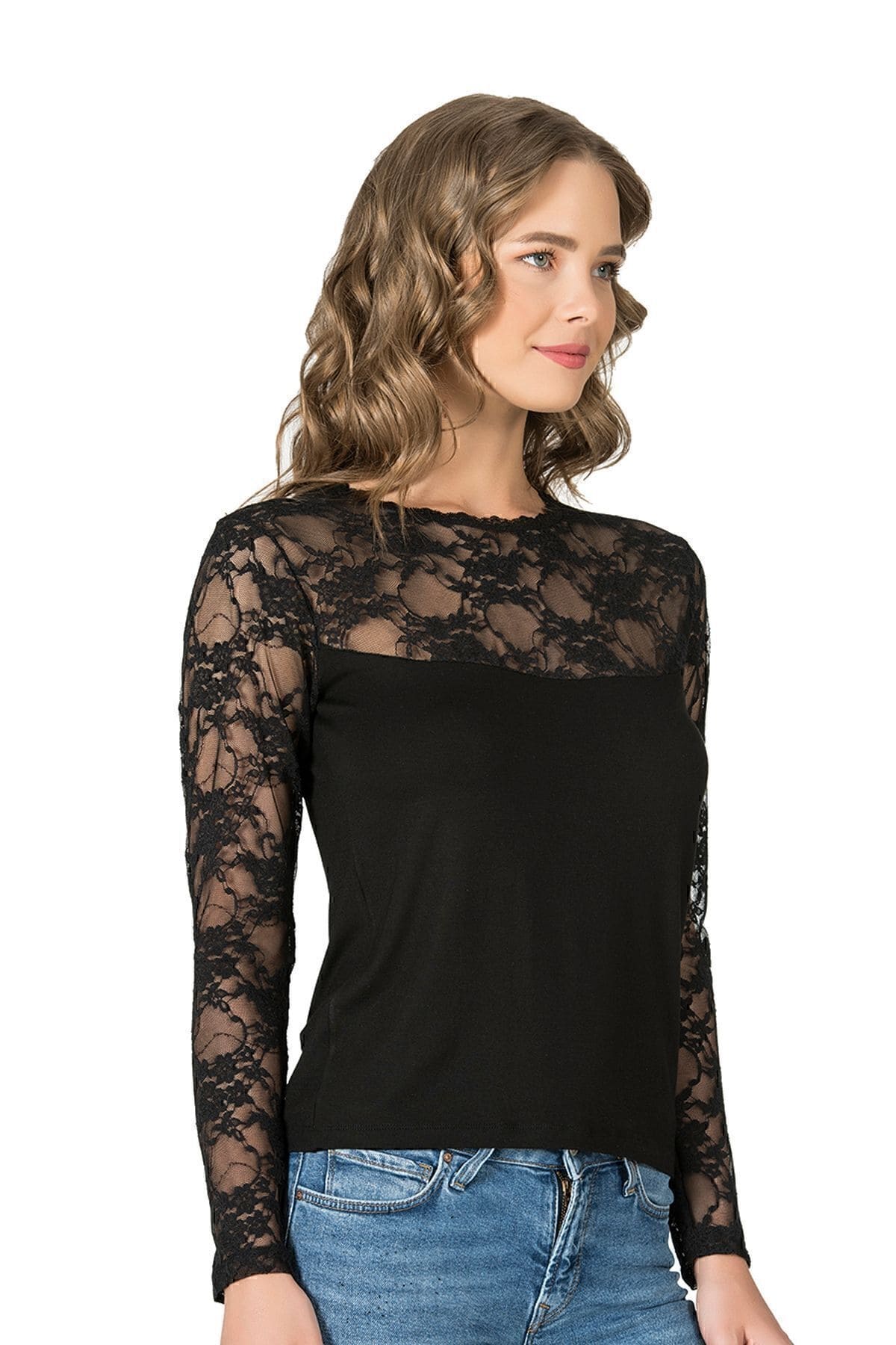 Uzun Kollu Esnek Viskon Kadın Bluz Özkan 7428 - Siyah