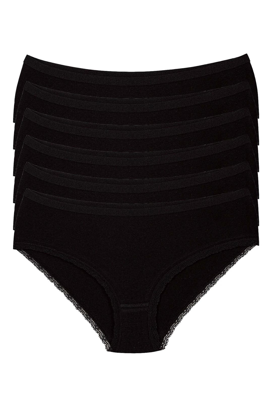 Pamuklu Elastan Yüksek Bel Bato Külot 6'lı Paket Yıldız 3751 - Siyah