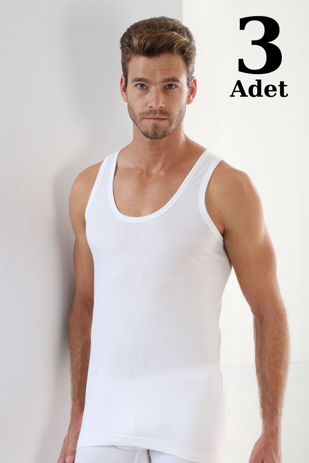 Ribana Pamuklu Likralı Erkek Atlet Arma Yıldız 1171 - Beyaz