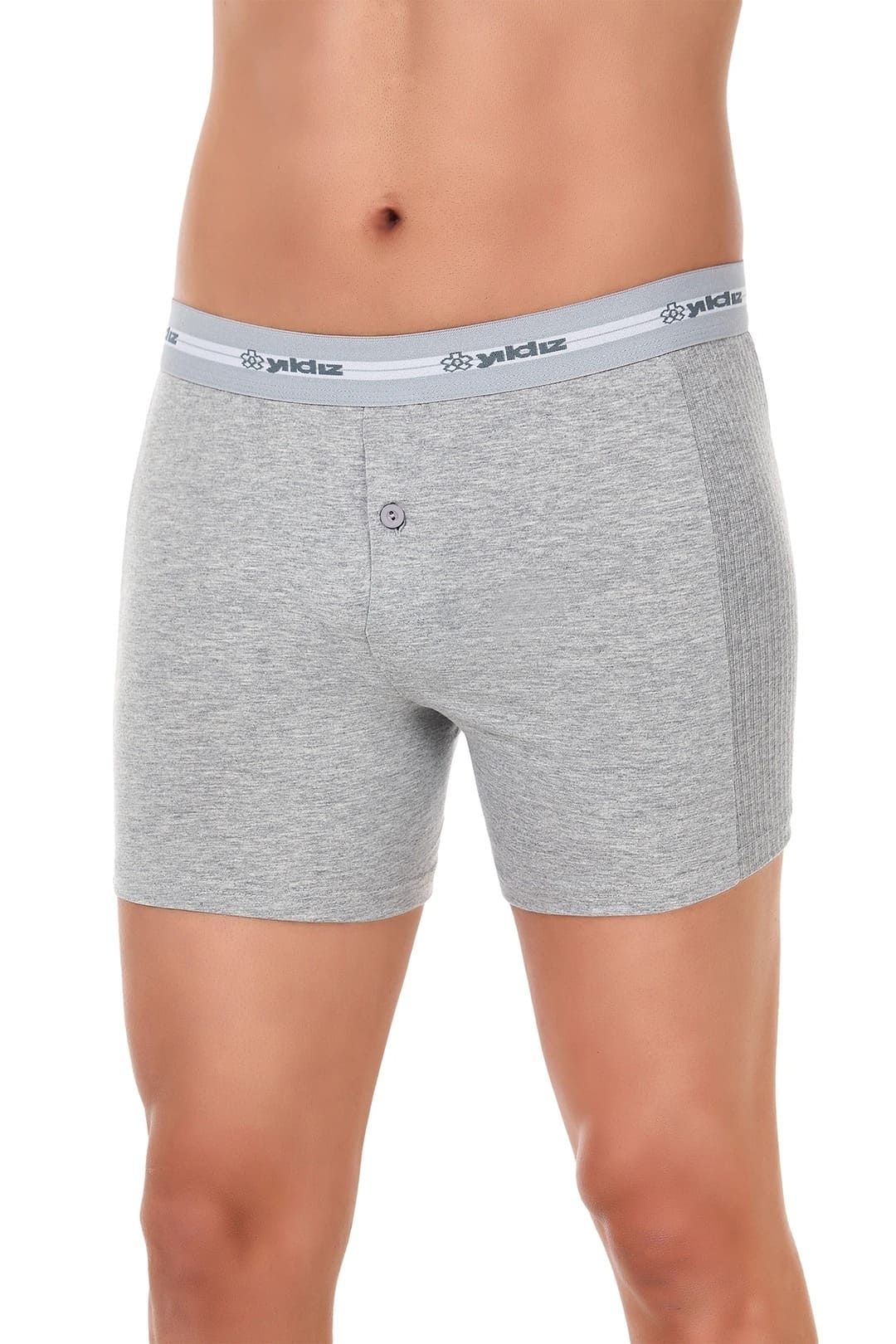 Likralı Gri Uzun Erkek Boxer Yıldız 112 - Gri