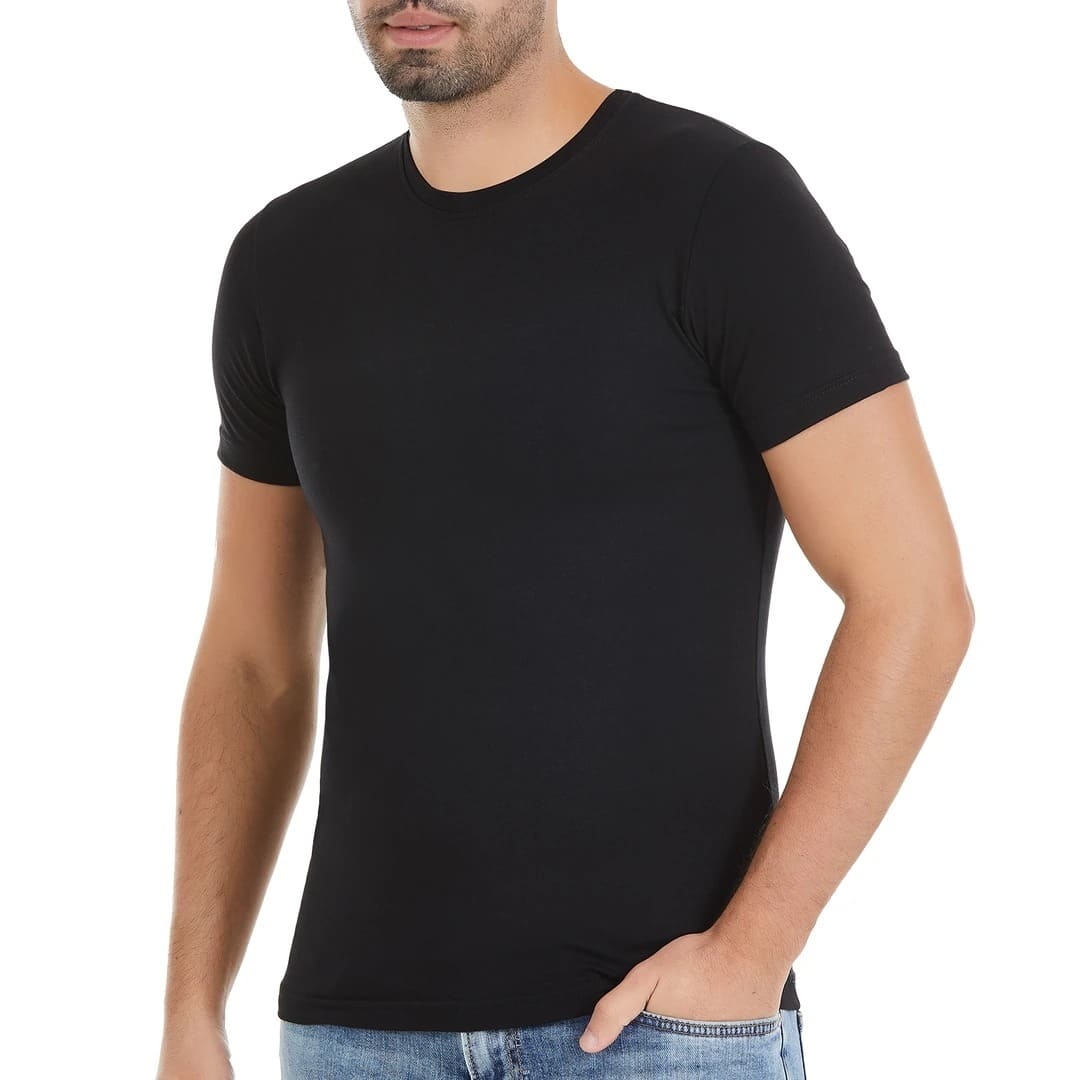 Pamuklu Likralı O-Yaka Kısa Kollu T-Shirt Yıldız 91 - Siyah