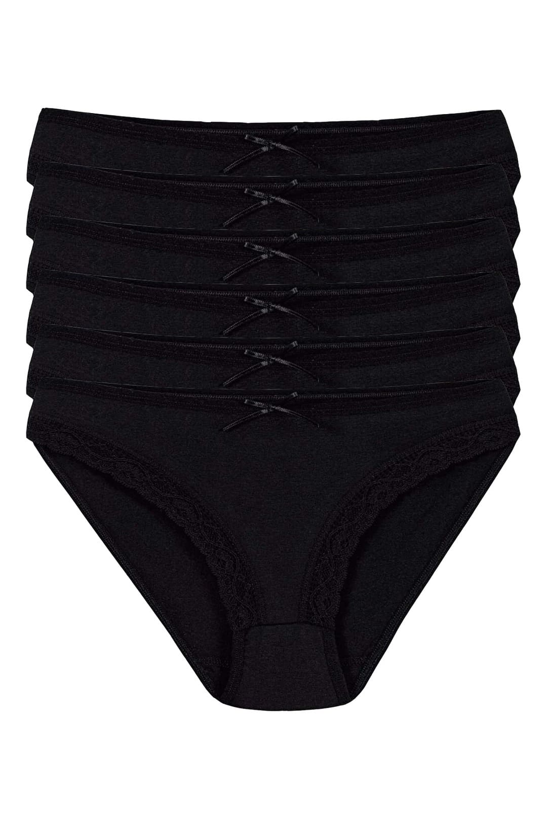 Yüksek Bel Dantelli Bikini Külot Pamuklu Yıldız 3771 - Siyah