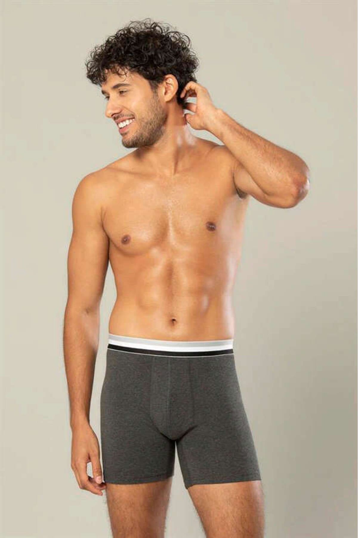 Likralı Pamuklu Uzun Boxer Esnek Bel Dikiş Erdem 1415 - Antrasit