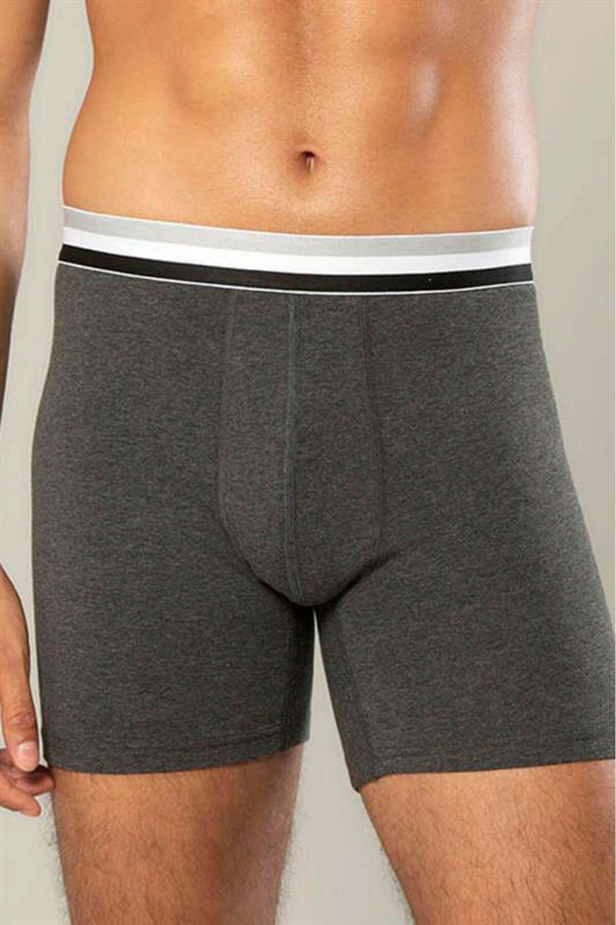 Likralı Pamuklu Uzun Boxer Esnek Bel Dikiş Erdem 1415 - Antrasit