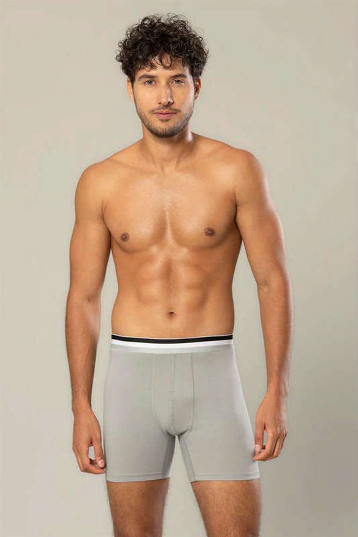 Likralı Pamuklu Uzun Boxer Esnek Bel Dikiş Erdem 1415 - Gri