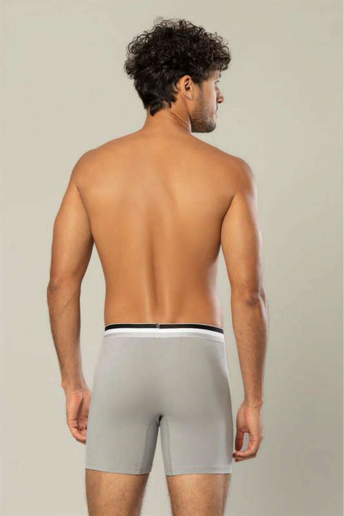 Likralı Pamuklu Uzun Boxer Esnek Bel Dikiş Erdem 1415 - Gri