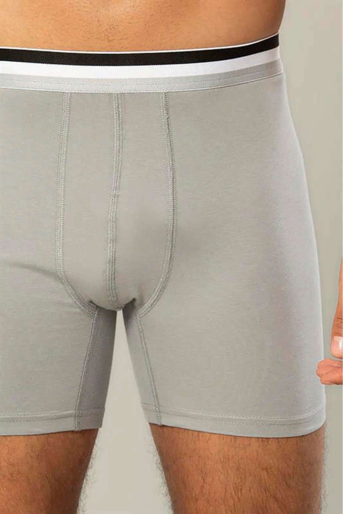 Likralı Pamuklu Uzun Boxer Esnek Bel Dikiş Erdem 1415 - Gri