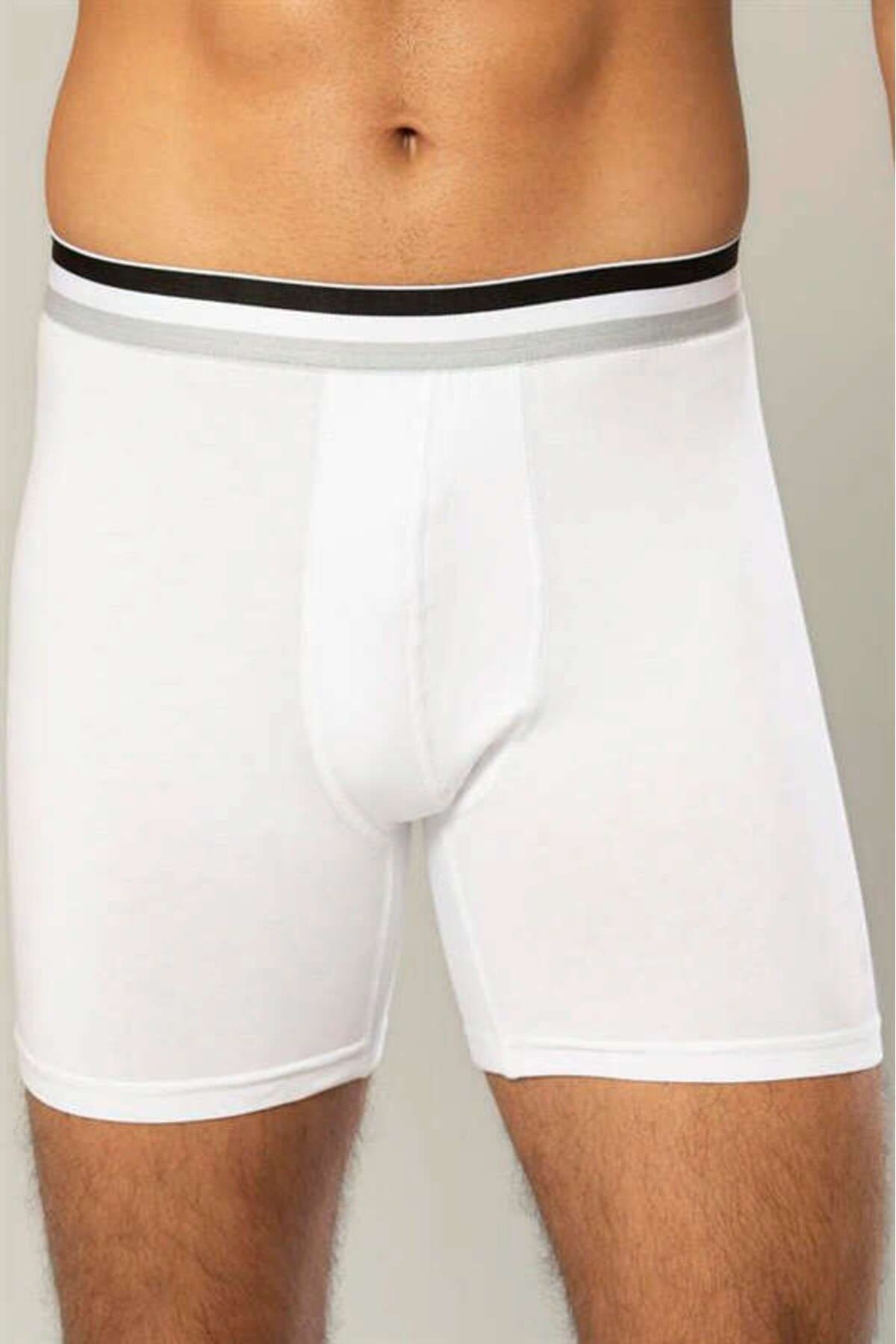 Likralı Pamuklu Uzun Boxer Esnek Bel Dikiş Erdem 1415 - Beyaz