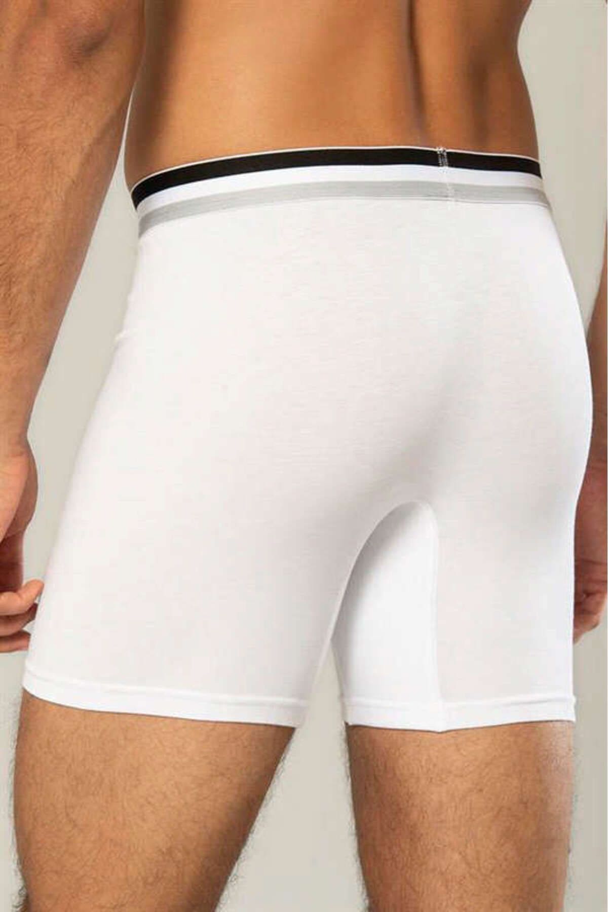 Likralı Pamuklu Uzun Boxer Esnek Bel Dikiş Erdem 1415 - Beyaz