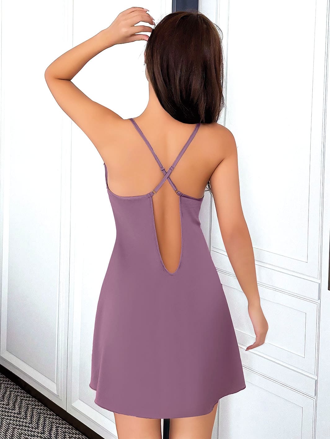 Lila Tül Dantelli Transparan Kadın Erotik Gecelik Pink Night 3936 - Lila