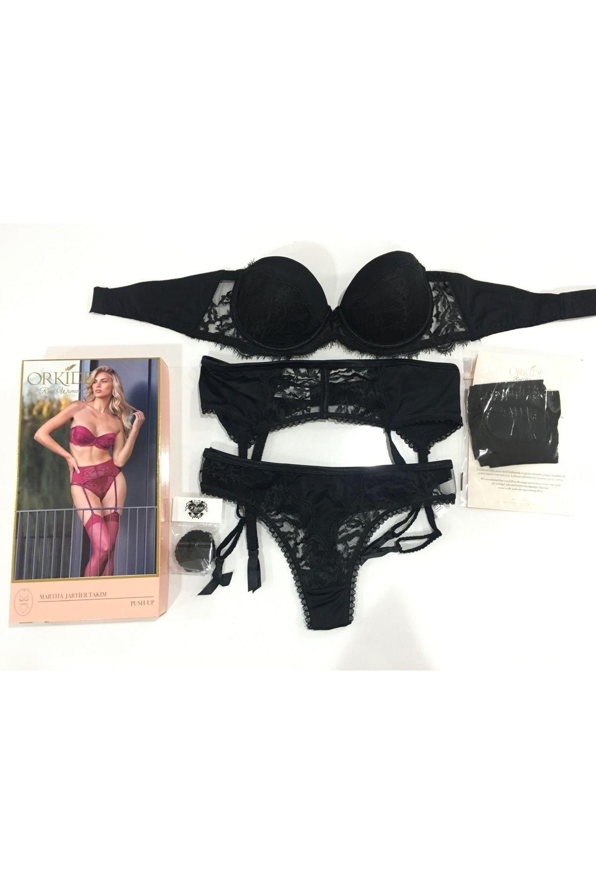 Geniş Kemerli Jartiyer Takım Somon Orkide 7137 - Siyah