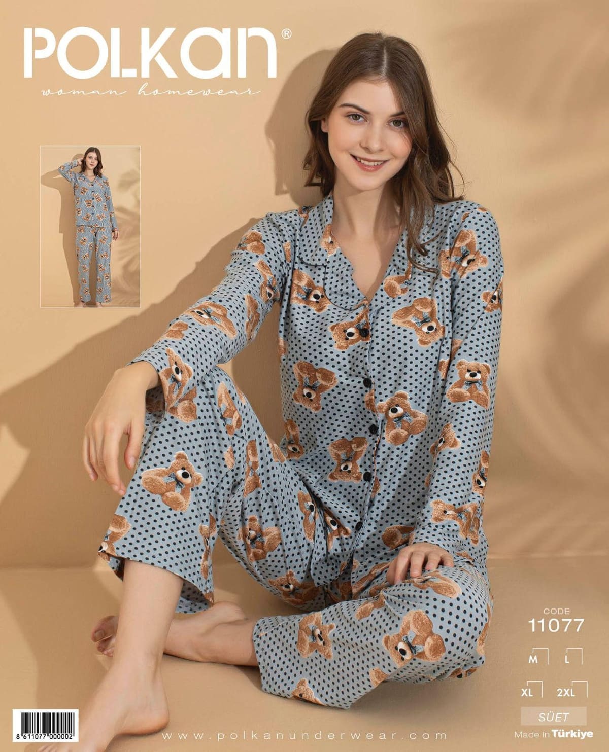 Polkan Mavi Ayıcık Desenli Uzun Kollu Pijama Takımı Polkan 11077