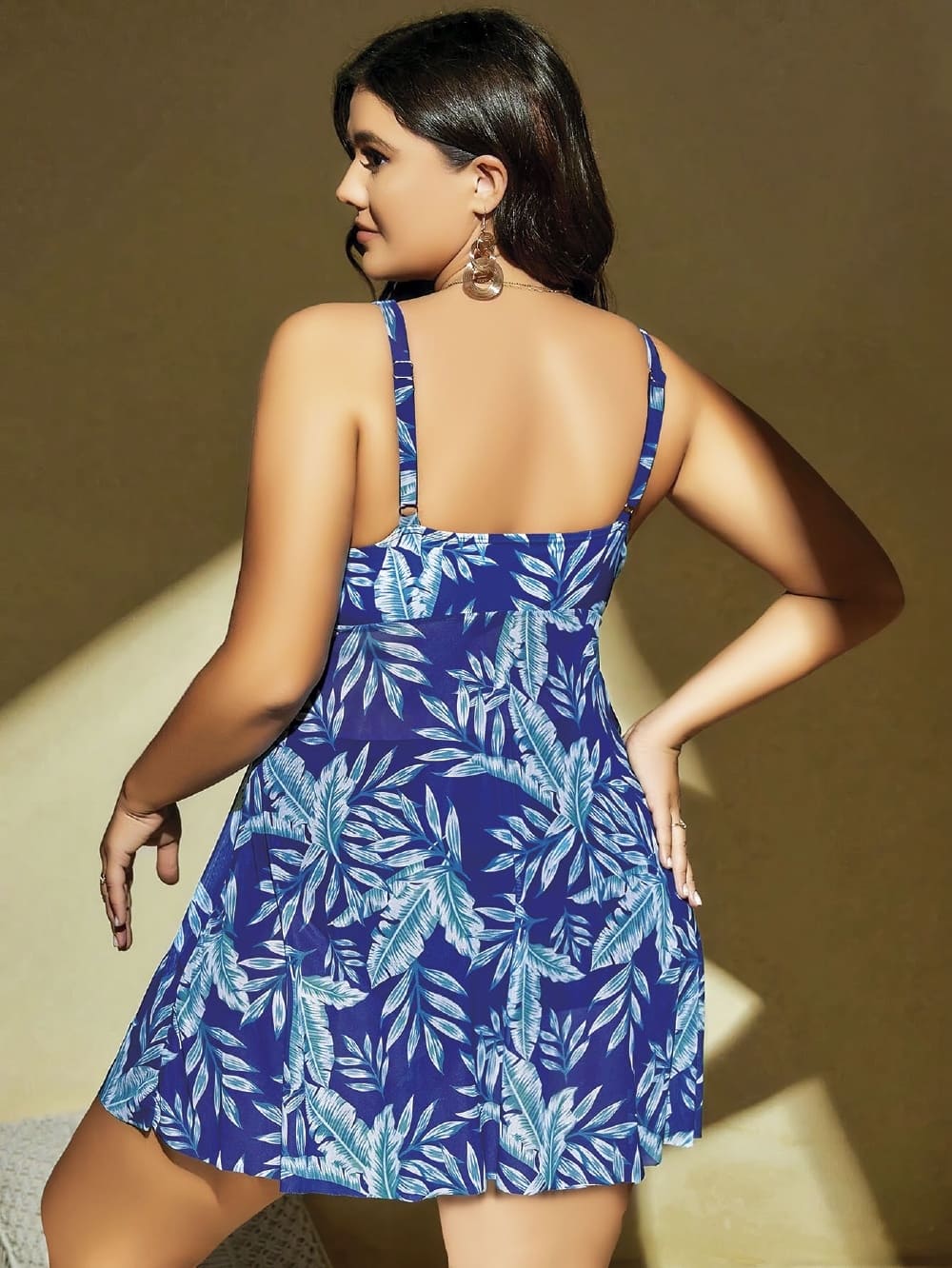 Mavi Çiçekli Fırfır Mini Elbise Büyük Beden Pink Night 6630 - Mavi