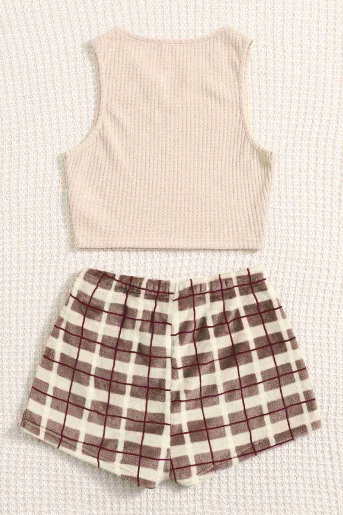 Merry See Altı Peluş Polar Üstü Örme Kolsuz Pijama Takımı MS 4066 Çok Renkli - Çok Renkli