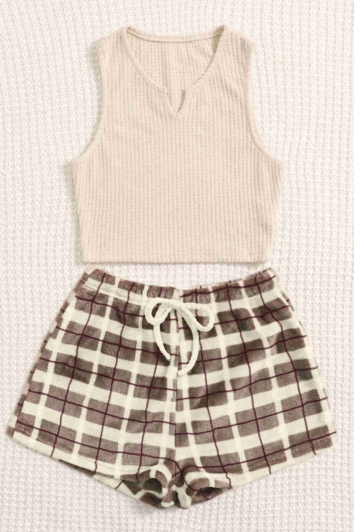 Merry See Altı Peluş Polar Üstü Örme Kolsuz Pijama Takımı MS 4066 Çok Renkli - Çok Renkli