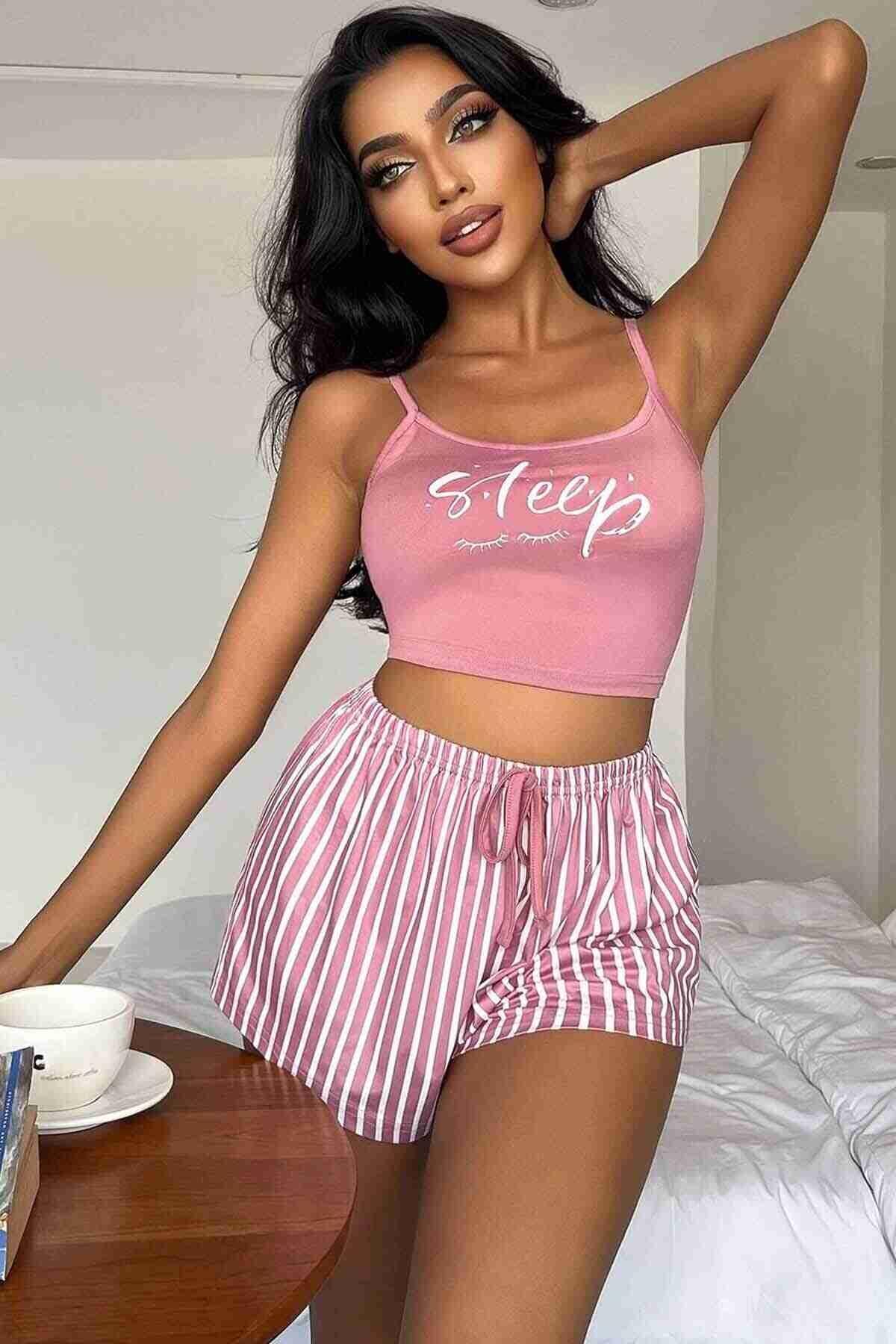 Askılı Sleep Basklı Sortlu Pijama Takımı Merry See MS4070 - Çok Renkli