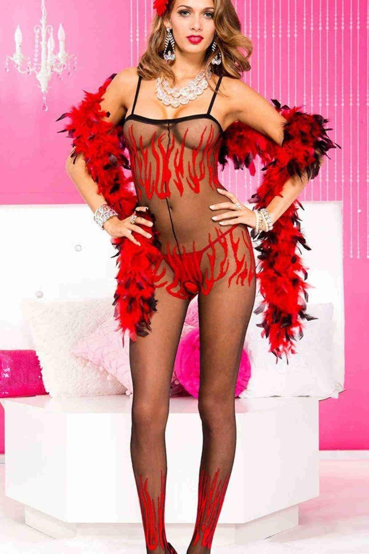 Açık Detaylı Ateşli Seksi Vücut Çorabı Merry See MS 79451 - Siyah - Siyah