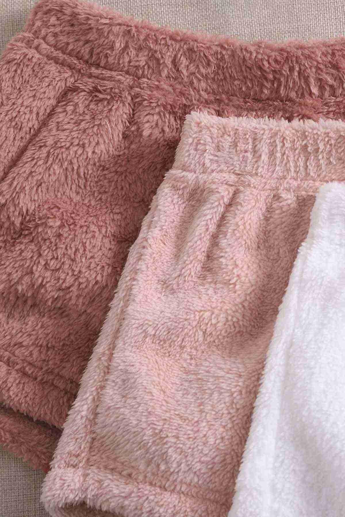 Peluş Askılı Polar Alt Üst Şortlu Kadın Pijama Takımı Merry See MS 40809 - Pembe Koyu