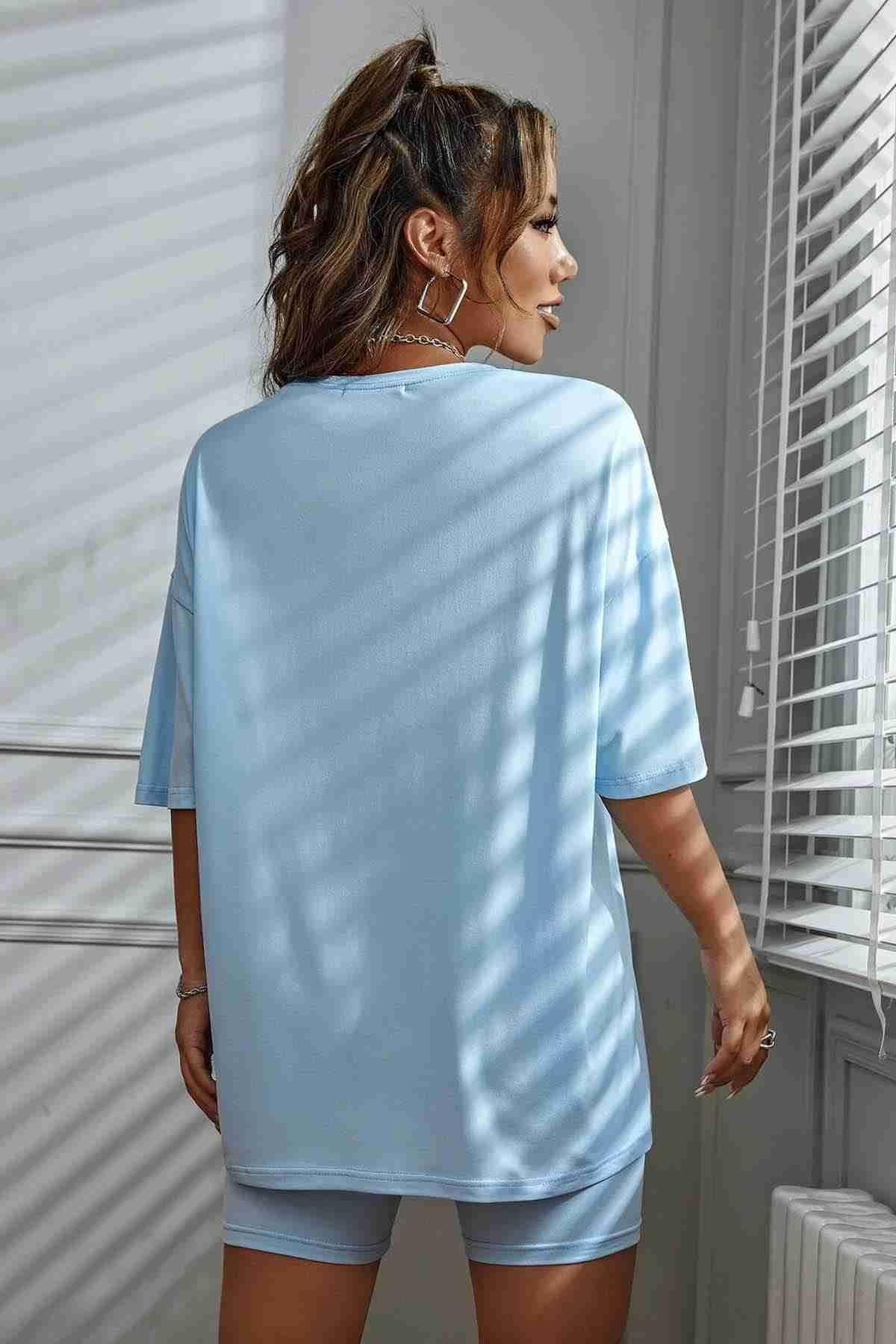 Kısa Kollu Şortlu Wellness Baskılı Soft Kadın Pijama Takımı Mavi Merry See MS 4075 - Mavi