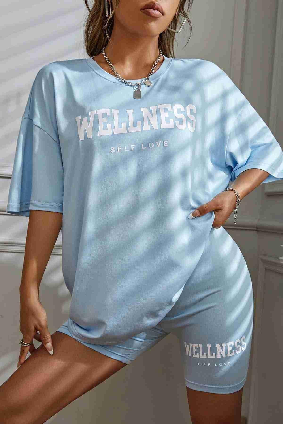 Kısa Kollu Şortlu Wellness Baskılı Soft Kadın Pijama Takımı Mavi Merry See MS 4075 - Mavi