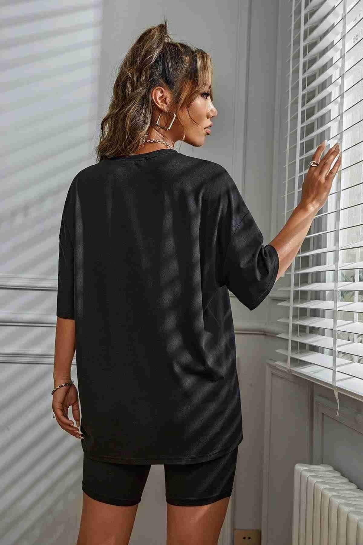 Soft Kısa Kollu Wellness Baskılı Kadın Tayt Takımı Siyah Merry See MS 4075 - Siyah