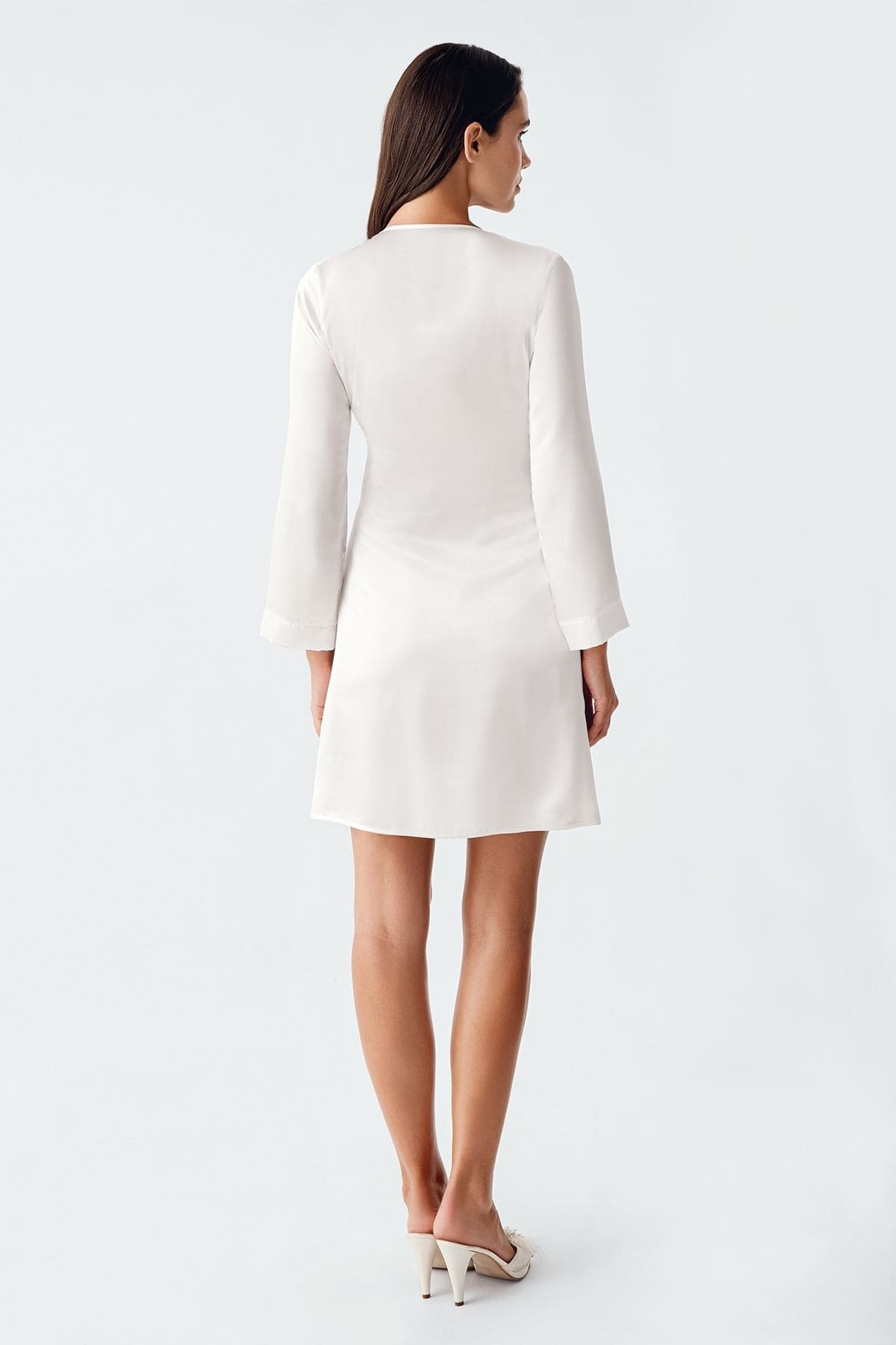 Mini Saten Dantelli Transparan Gecelik Takım İmaj 4230 - Ekru