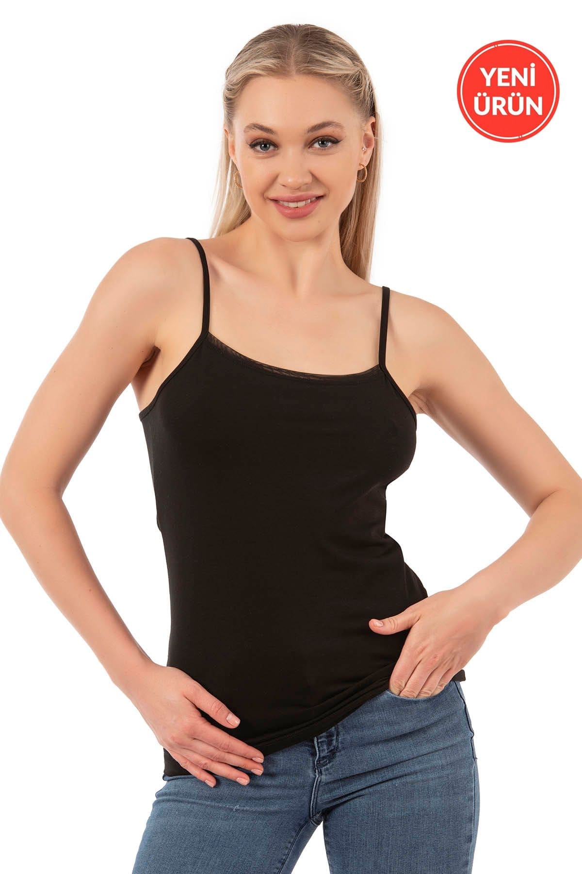 Modal Pamuklu Esnek İp Askılı Kadın Atlet Özkan 27105 - Siyah