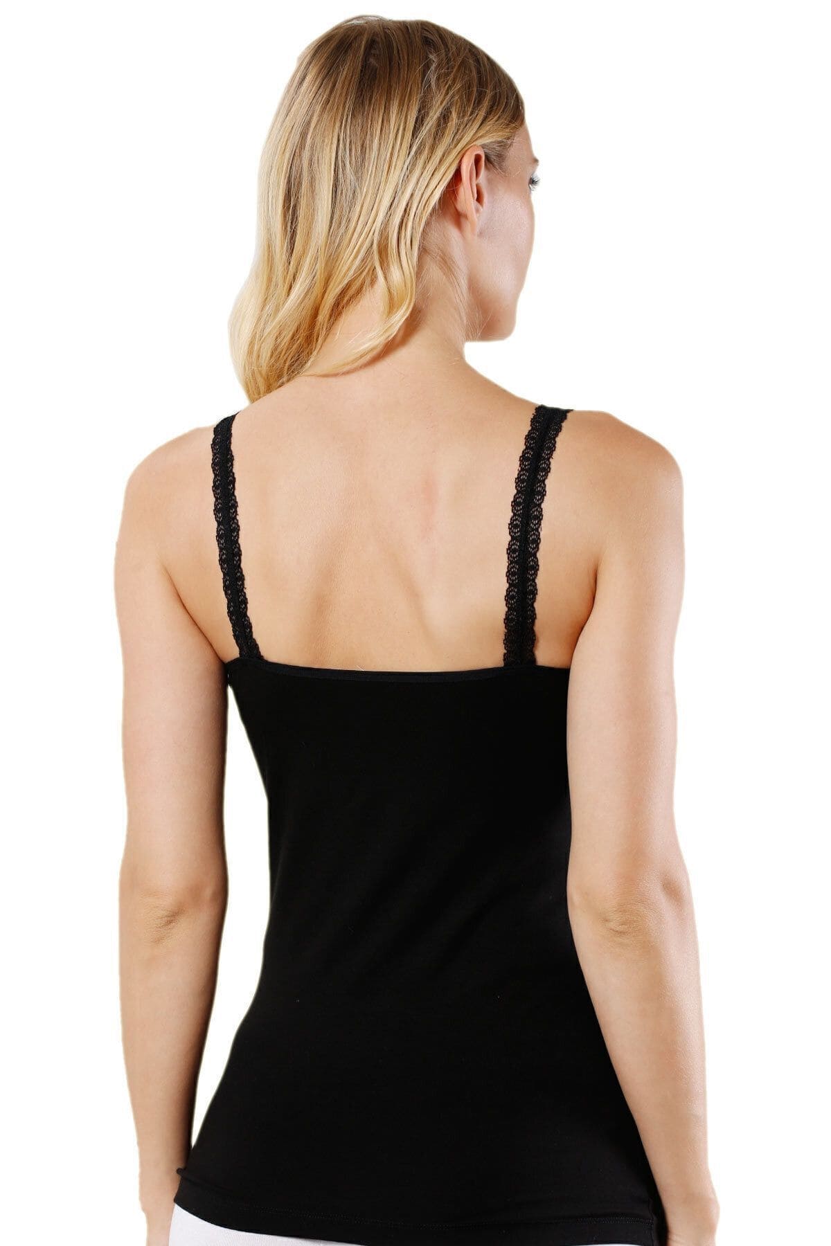 Modal Pamuklu Dantelli İnce Askılı Kadın Atlet Özkan 24675 - Siyah