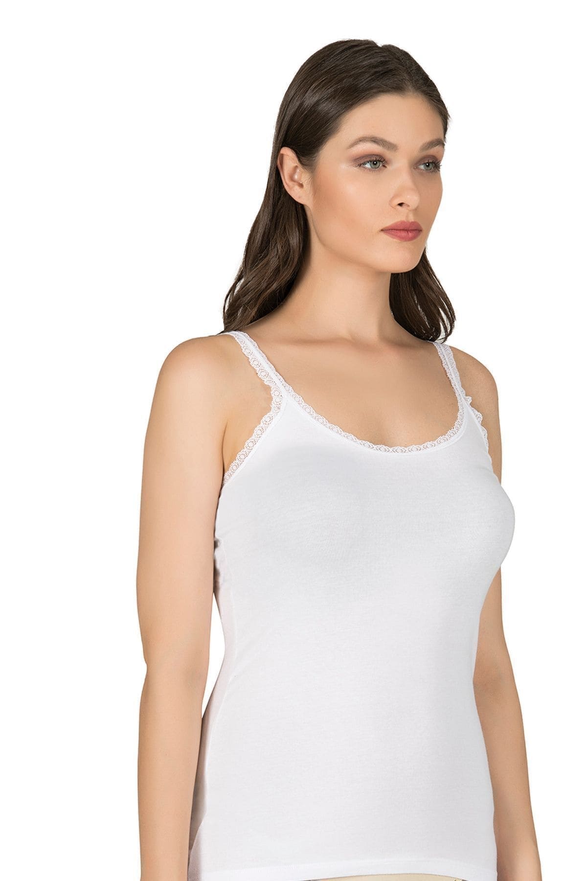 Modal Pamuklu Dantelli İnce Askılı Kadın Atlet Özkan 24675 - Beyaz