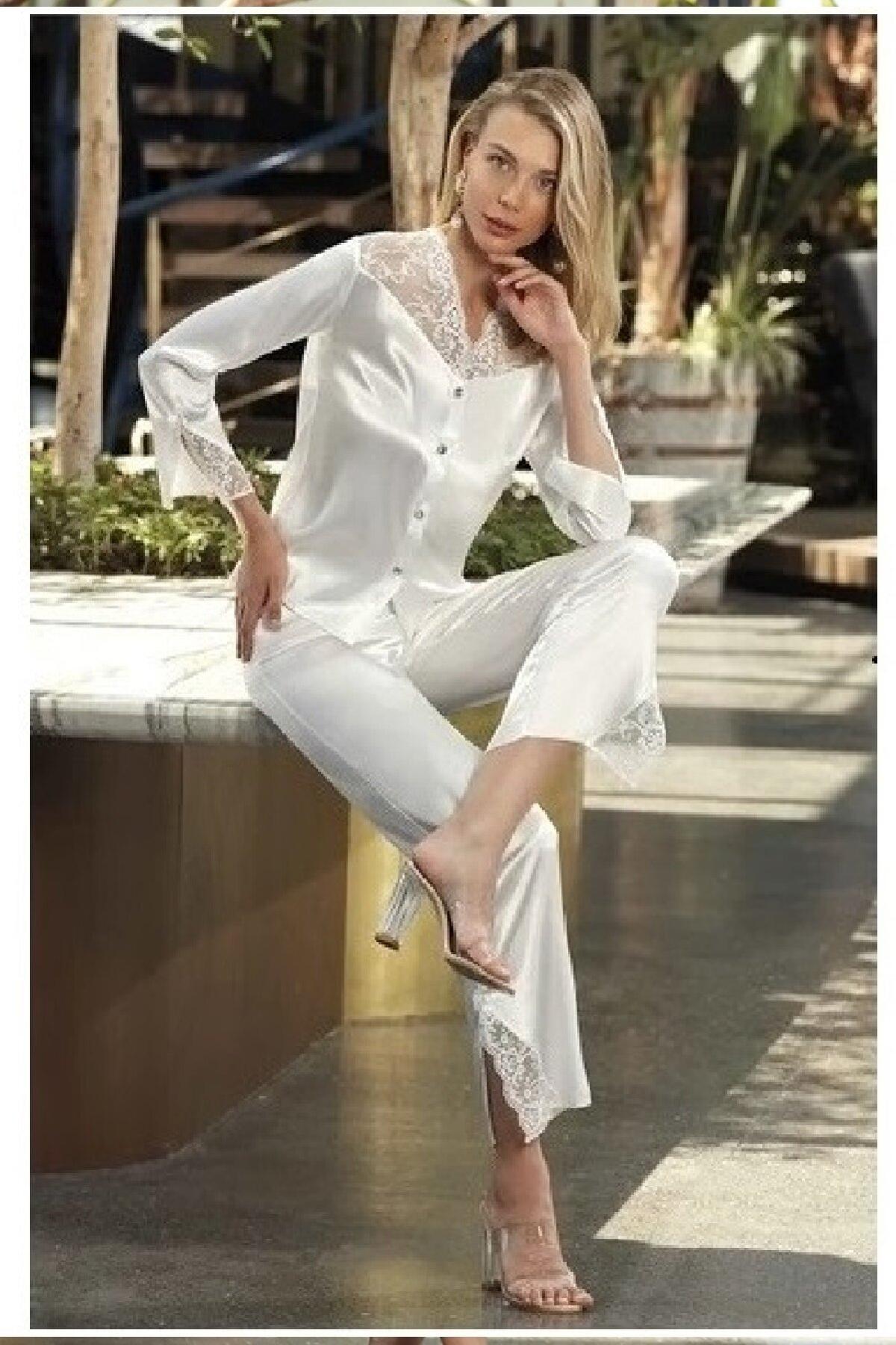 Saten Gelin Çeyiz Takımı Siyah-Gri Ten Nurteks 6692 - Ekru