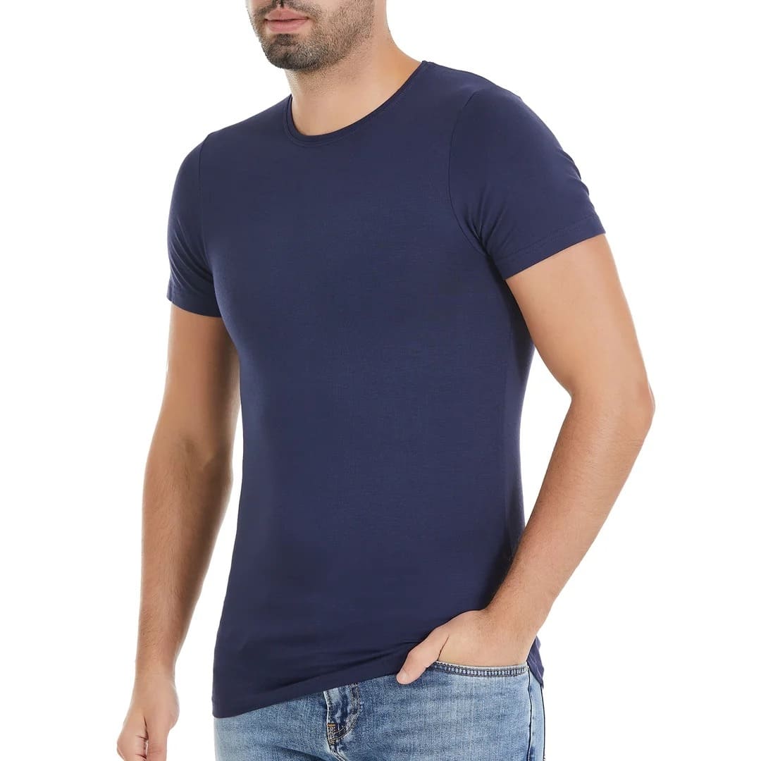 Bambu Elastan O-Yaka Kısa Kollu T-Shirt Yıldız 477 - Lacivert