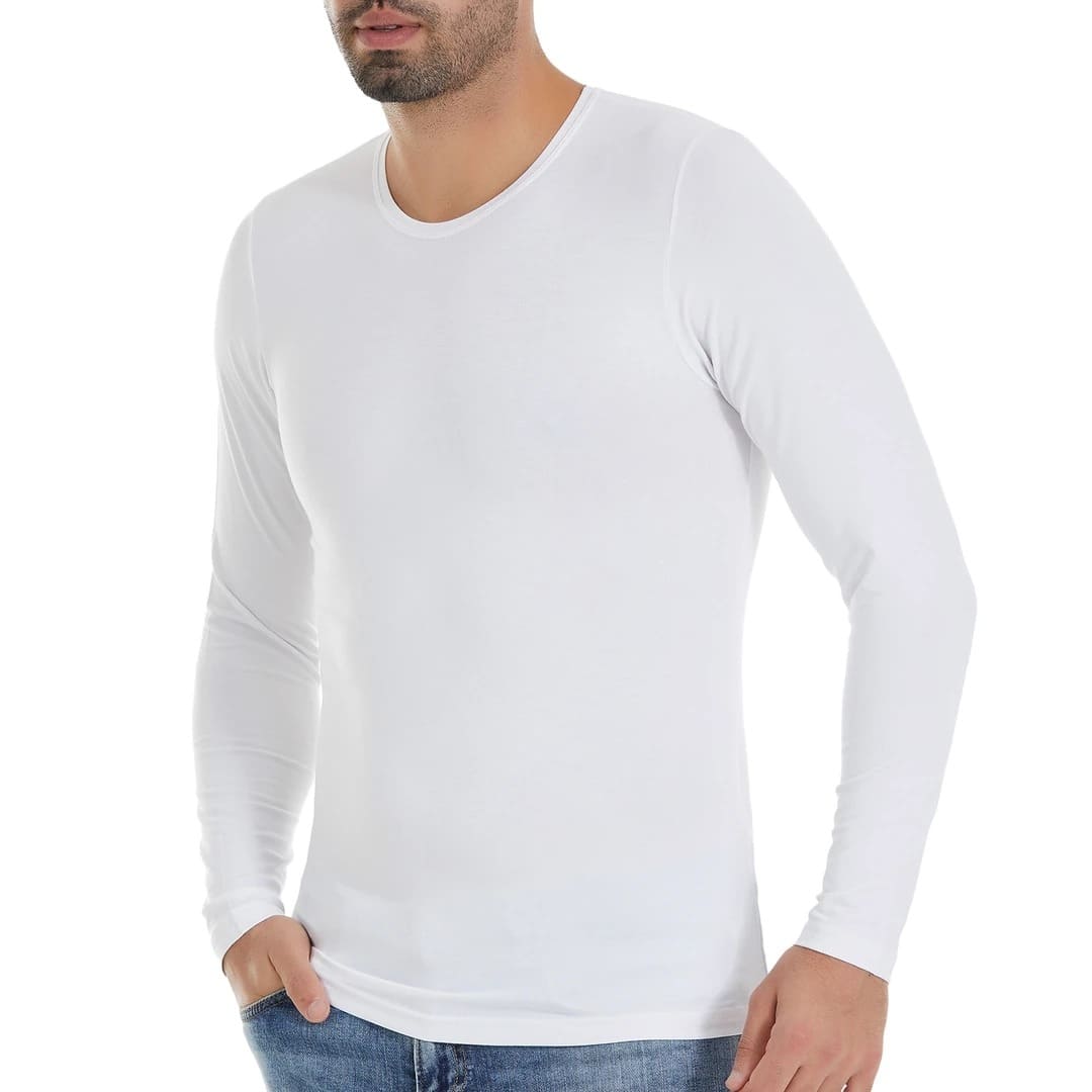 Bambu Elastan Uzun Kollu T-Shirt Erkek Yıldız 495 - Beyaz