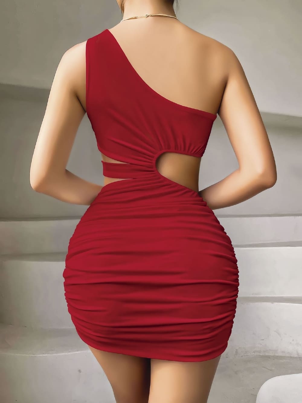 Dekolteli Mini Kırmızı Elbise Pink Night 2293 - Kırmızı