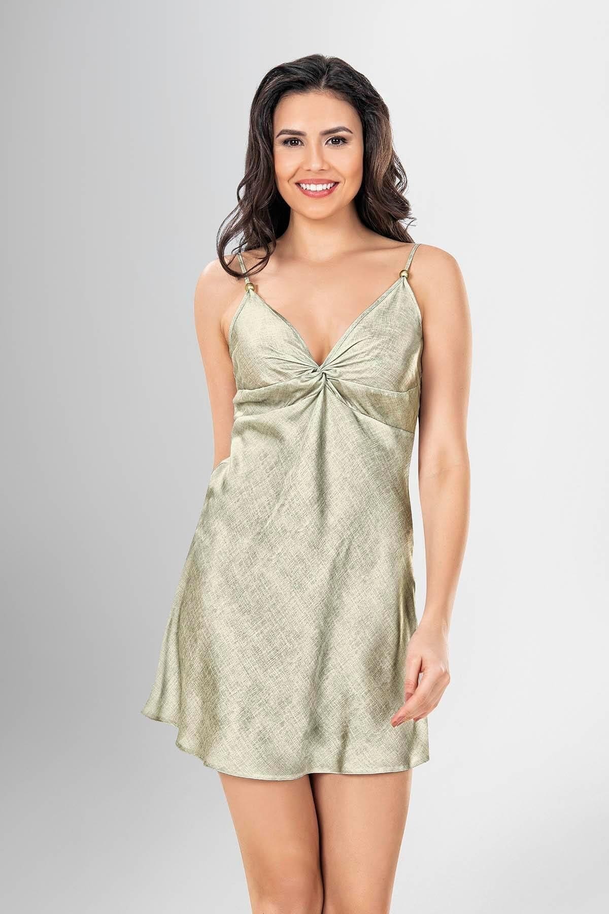 Önden Düğümlü Kısa Sabahlık Gecelik Takımı Lila Ahu 1938 - Yeşil